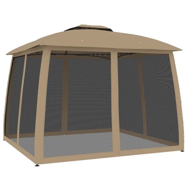 vidaXL Gazebo with Double Roof and Mesh Walls Taupe 2.93x2.93 m Steel