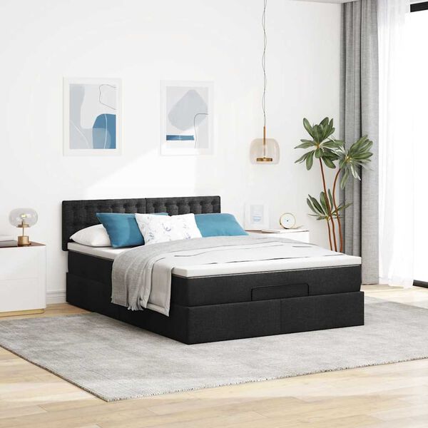 vidaXL Ottoman Bed with Mattress Black Queen Fabric