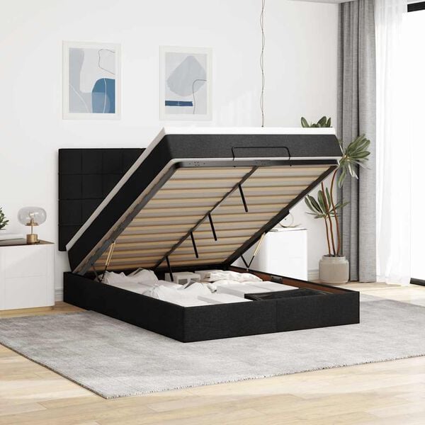 vidaXL Ottoman Bed with Mattress Black Queen Fabric