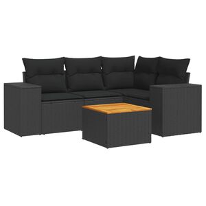 vidaXL 5 Piece Garden Sofa Set with Cushions Black Poly Rattan