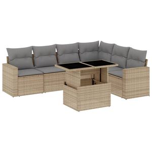 vidaXL 7 Piece Garden Sofa Set with Cushions Beige Poly Rattan
