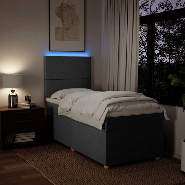 vidaXL Box Spring Bed with Mattress Dark Grey King Single Fabric