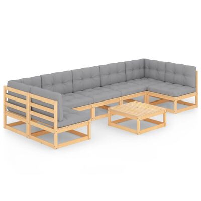 vidaXL 8 Piece Garden Lounge Set with Cushions Solid Pinewood