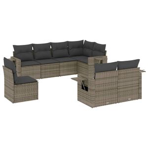 vidaXL 8 Piece Garden Sofa Set with Cushions Grey Poly Rattan