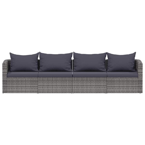 vidaXL 4 Piece Garden Sofa Set with Cushions Grey Poly Rattan