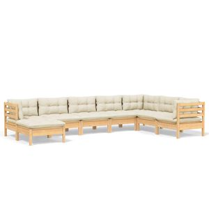 vidaXL 8 Piece Garden Lounge Set with Cream Cushions Solid Pinewood