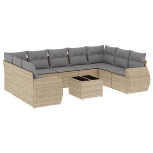 vidaXL 10 Piece Garden Sofa Set with Cushions Beige Poly Rattan