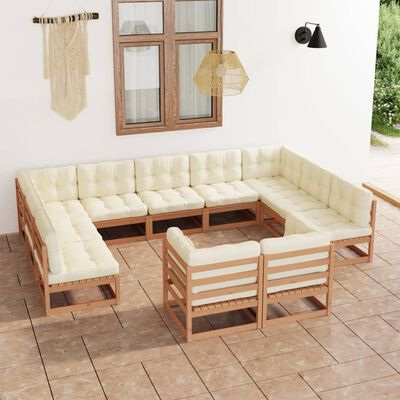 vidaXL 11 Piece Garden Lounge Set&Cushions Honey Brown Solid Pinewood