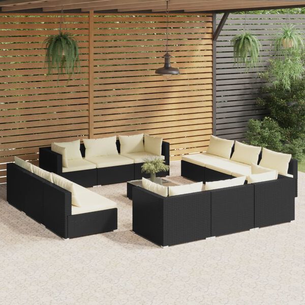 vidaXL 13 Piece Garden Lounge Set with Cushions Poly Rattan Black