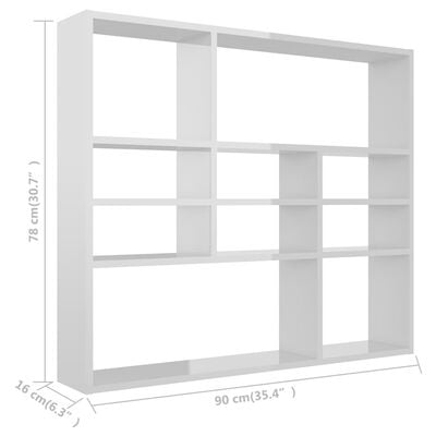 vidaXL Wall Shelf High Gloss White 90x16x78 cm Engineered Wood