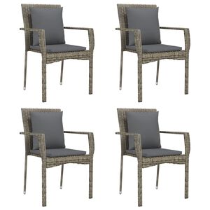 vidaXL Garden Chairs with Cushions 4 pcs Poly Rattan Grey