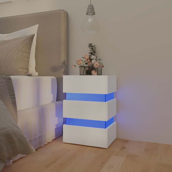 vidaXL LED Bedside Cabinet White 45x35x67 cm Engineered Wood