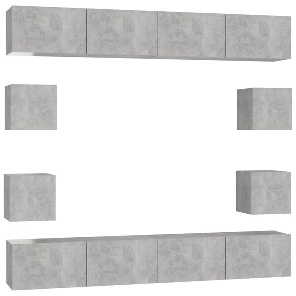 vidaXL 8 Piece TV Cabinet Set Concrete Grey Engineered Wood