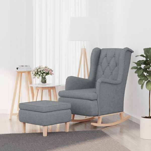 vidaXL Armchair with Rocking Legs and Stool Light Grey Fabric