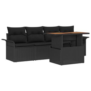 vidaXL Garden Sofa Set with Cushion 5 pcs Black Poly Rattan