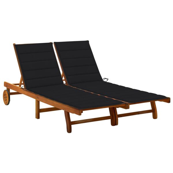vidaXL 2-Person Garden Sun Lounger with Cushions Solid Acacia Wood