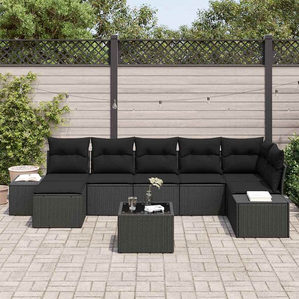vidaXL Garden Sofa Set with Cushion 7 pcs Black Poly Rattan