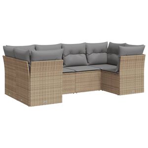 vidaXL 6 Piece Garden Sofa Set with Cushions Beige Poly Rattan