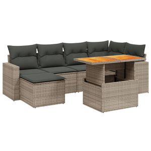 vidaXL 7 Piece Garden Sofa Set with Cushions Grey Poly Rattan