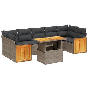 vidaXL 8 Piece Garden Sofa Set with Cushions Grey Poly Rattan