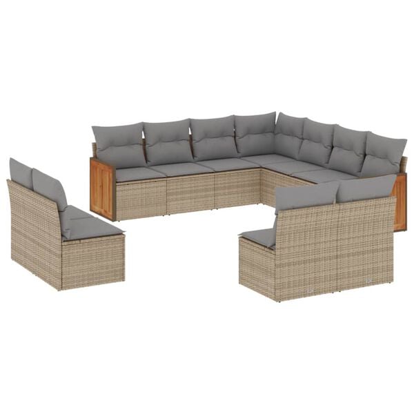 vidaXL 11 Piece Garden Sofa Set with Cushions Beige Poly Rattan