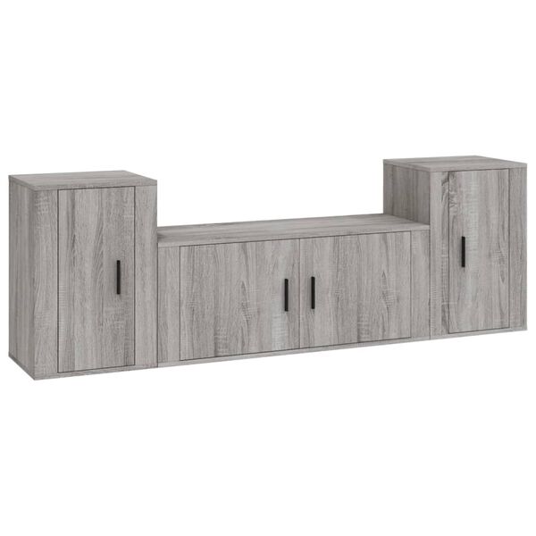 vidaXL 3 Piece TV Cabinet Set Grey Sonoma Engineered Wood