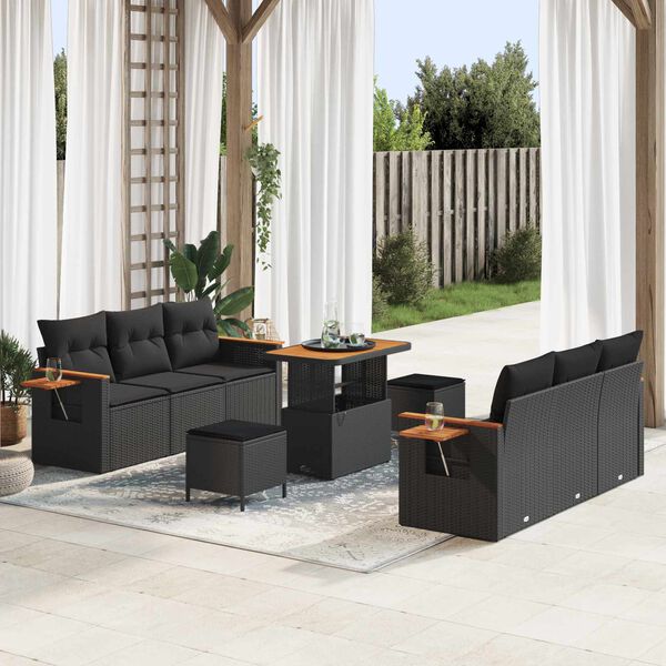 vidaXL Garden Sofa Set with Cushion 11 pcs Black Poly Rattan