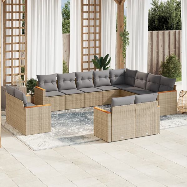 vidaXL 12 Piece Garden Sofa Set with Cushions Mix Beige Poly Rattan