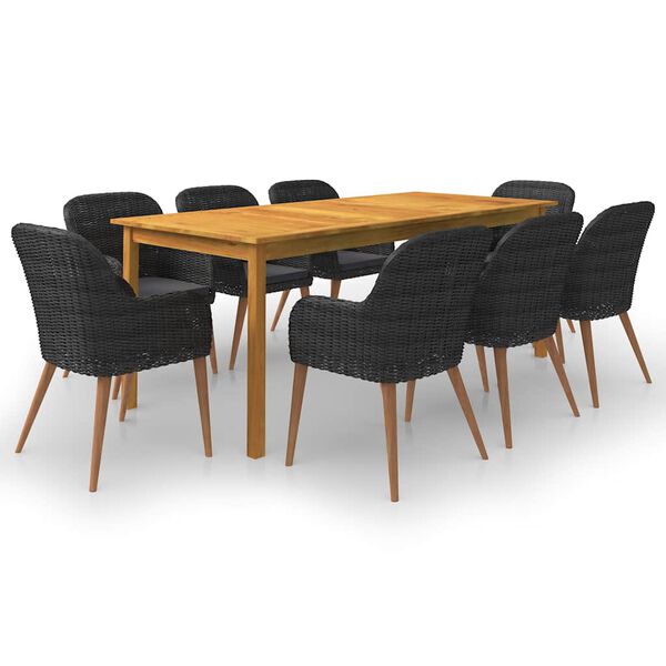 vidaXL 9 Piece Garden Dining Set Black