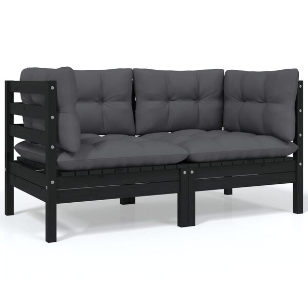 vidaXL 9 Piece Garden Lounge Set with Anthracite Cushions Pinewood