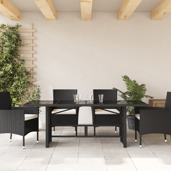 vidaXL Garden Table with Glass Top Black 190x80x75 cm Poly Rattan