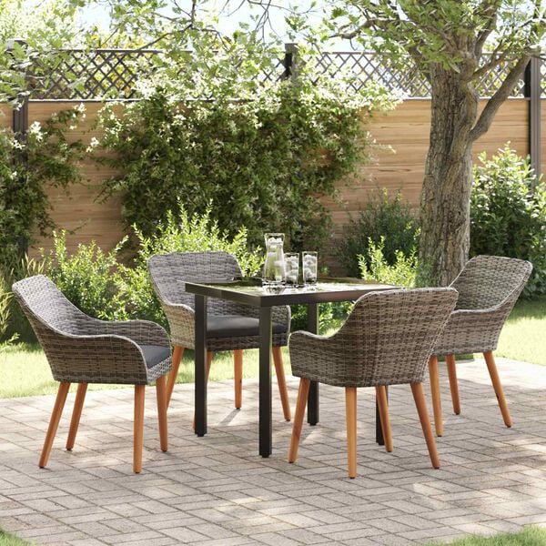 vidaXL Garden Dining Set with Cushion 5 pcs Grey Poly Rattan