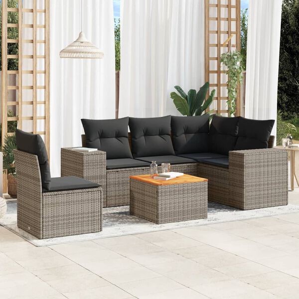 vidaXL 6 Piece Garden Sofa Set with Cushions Grey Poly Rattan