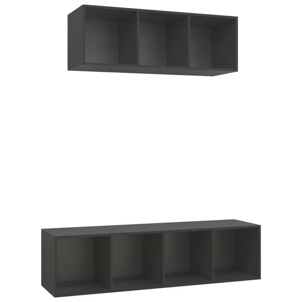vidaXL 2 Piece TV Cabinet Set Grey Engineered Wood