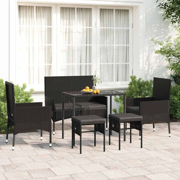 vidaXL 6 Piece Garden Lounge Set with Cushions Black Poly Rattan