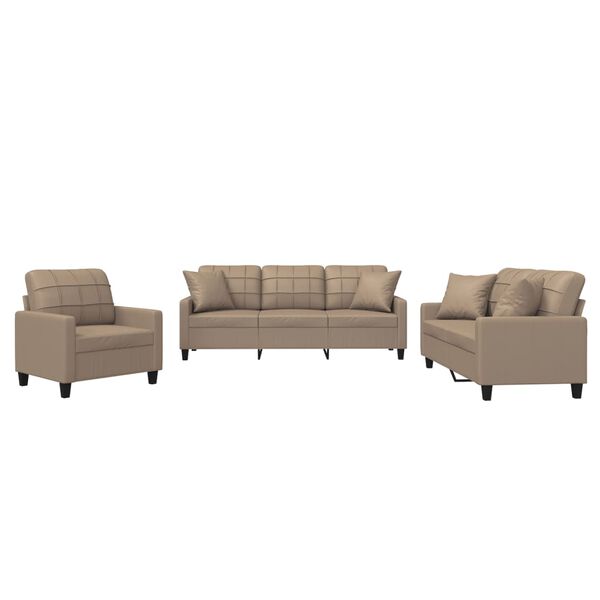 vidaXL 3 Piece Sofa Set with Pillows Cappuccino Faux Leather
