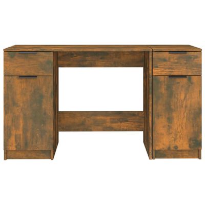 vidaXL Desk with Side Cabinet Smoked Oak Engineered Wood