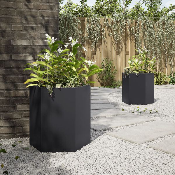 vidaXL Garden Planter 2 pcs Black Hexagon 46x40x45 cm Steel
