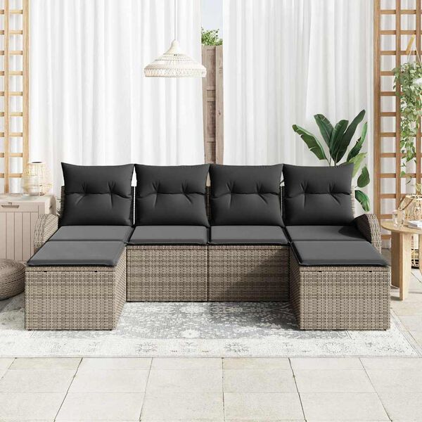 vidaXL Sofa Set with Cushion with Storage 6 pcs Grey Poly Rattan