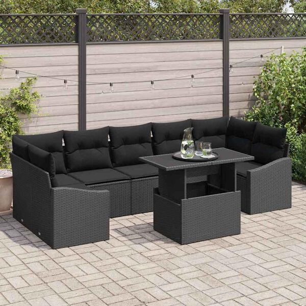 vidaXL Garden Sofa Set with Storage 8 pcs Black Poly rattan