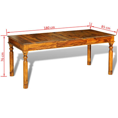 vidaXL Dining Table 180x85x76 cm Solid Sheesham Wood