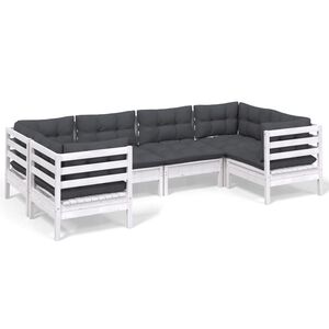 vidaXL 6 Piece Garden Lounge Set with Cushions White Pinewood