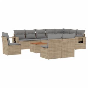 vidaXL 11 Piece Garden Sofa Set with Cushions Beige Poly Rattan