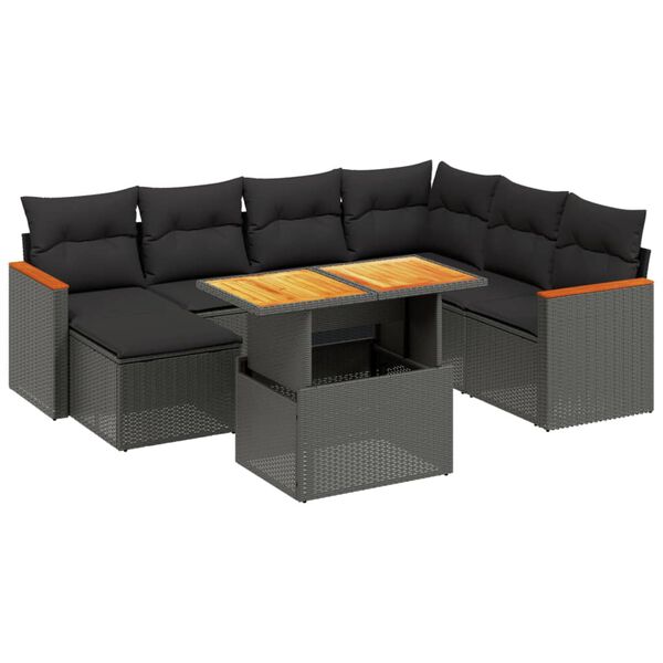 vidaXL 8 Piece Garden Sofa Set with Cushions Black Poly Rattan