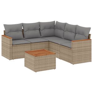 vidaXL 6 Piece Garden Sofa Set with Cushions Beige Poly Rattan