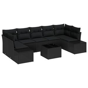 vidaXL Garden Sofa Set with Cushion 8 pcs Black Poly Rattan
