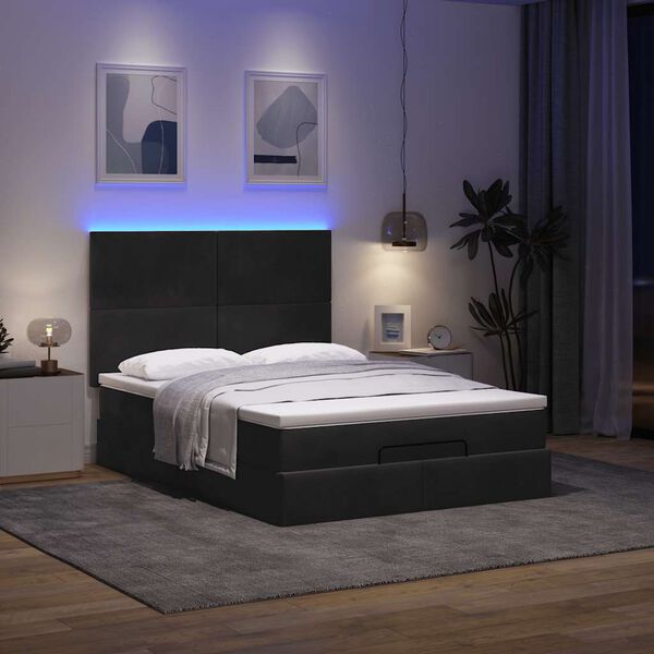vidaXL Ottoman Bed with Mattresses & LEDs Black Double Velvet