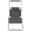 vidaXL Folding Sun Lounger with Canopy and Wheels Steel Grey