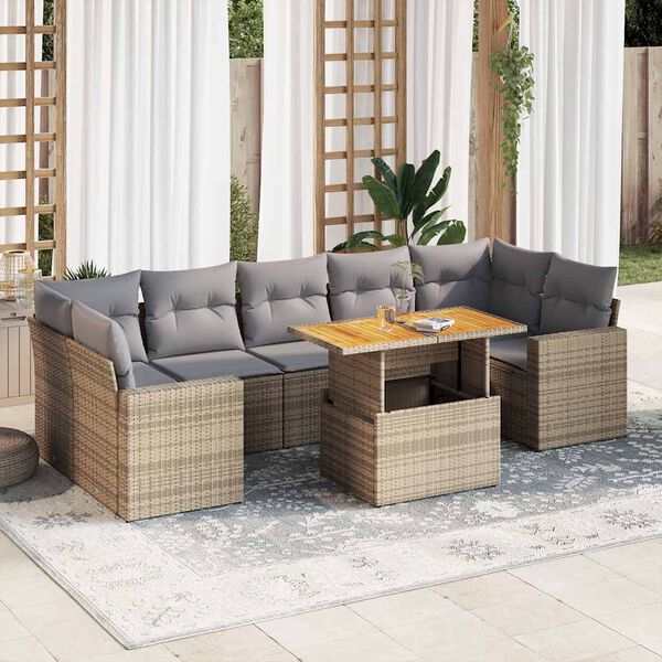 vidaXL 8 Piece Garden Sofa Set with Cushions Beige Poly Rattan
