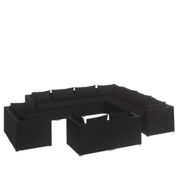 vidaXL 11 Piece Garden Lounge Set with Cushions Black Poly Rattan